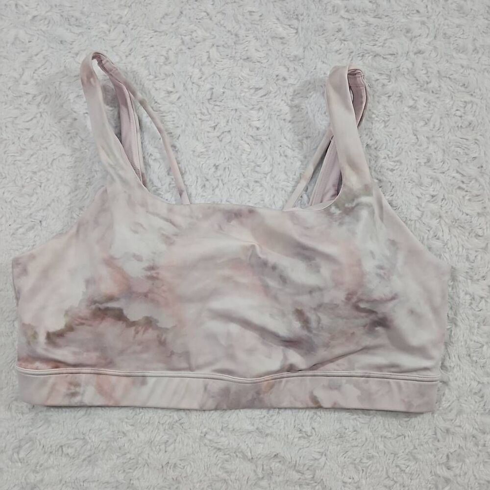 Athleta Exhale Printed Bra Powervita Rosario Pink Snowdye Womens Large A-C